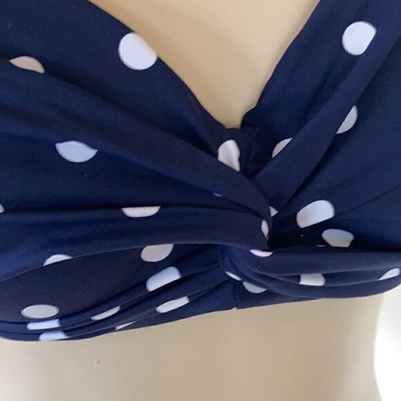 Land’s End Plus Standard twist polkadot bikini top underwire Navy white Various - Picture 6 of 12